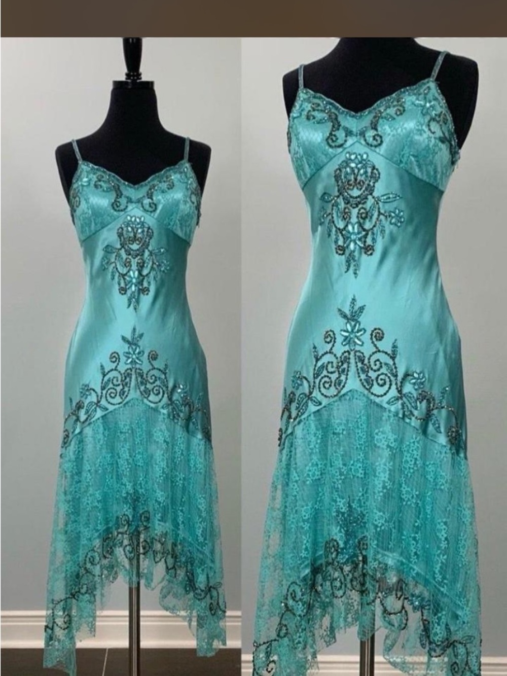 Cache Teal Lace & Sequin High-Low Slip Dress - Picture 9 of 9